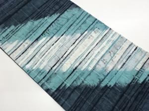 作家物　ふくれ織斜線に抽象模様開き名古屋帯（額縁仕立て）